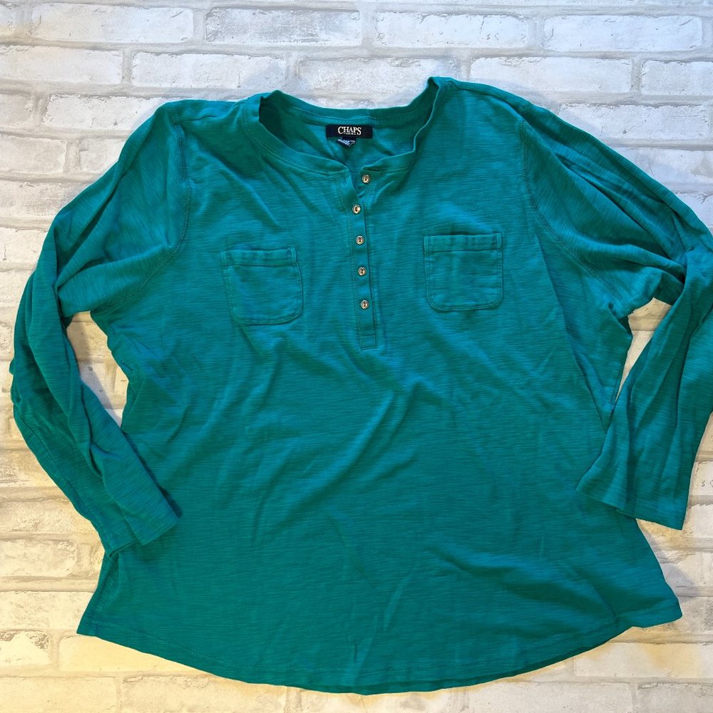 Chaps denim teal color size 3XL 3/4 sleeve top